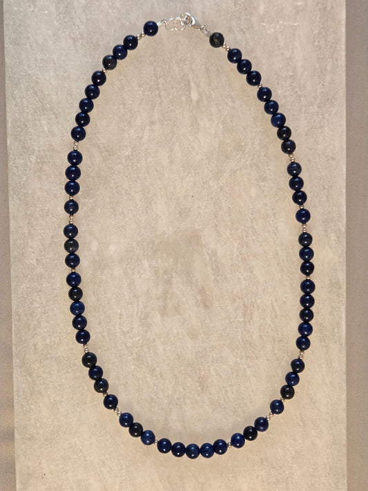 Lapis Lazuli bead and silver necklace
