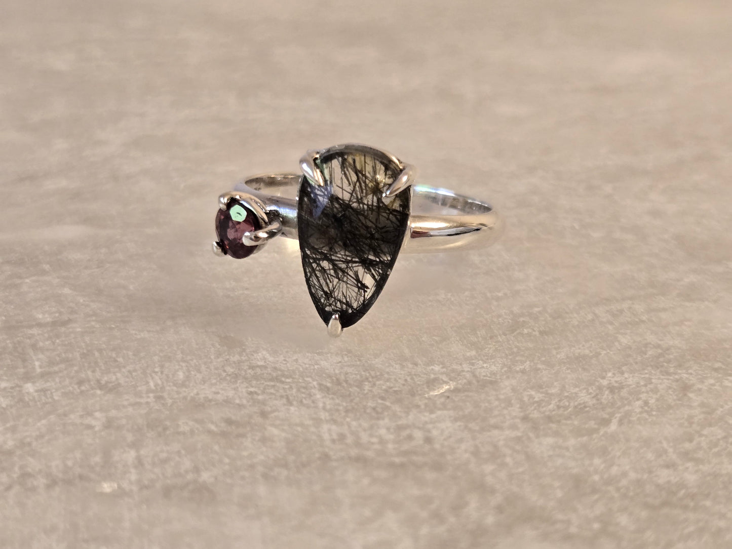 Tourmalinated Quartz and Garnet Ring