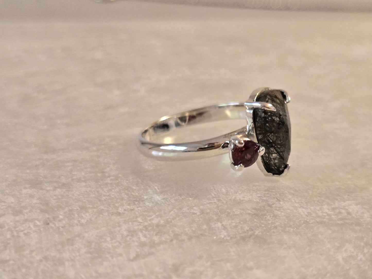 Tourmalinated Quartz and Garnet Ring