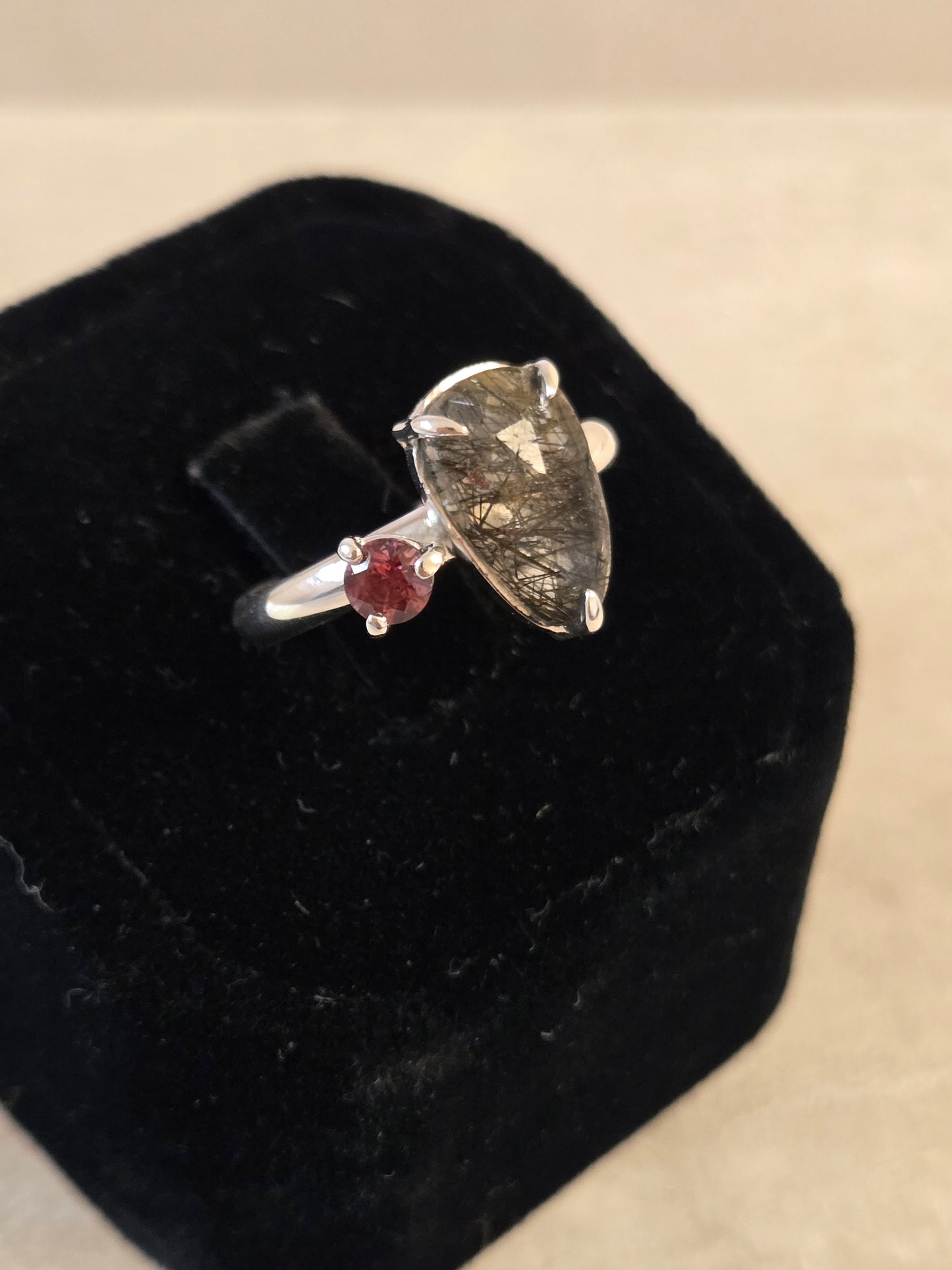 Tourmalinated Quartz and Garnet Ring